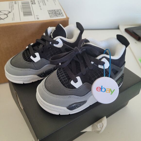 Air Jordan 4 Retro 'Fear' 2024 Baby Toddler Shoes Size 7C New Box Black Gray - Picture 1 of 4